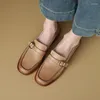 Casual Shoes Women Cowhide Buckle Loafers Slip On Med Heel Muller Ladies Retro Flats Simple French Style