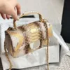 Tote handväska python mönster handhållen kedjepåse axelväska elegant crossbody väska kväll bankett diamantmönster fyrkantig väska