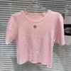 T-shirts pour femmes prempomp 2024 collection d'été rond le cou ringestone lettre épingle paillettes tricotées à manches courtes femme gp919