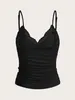 Tanques de femmes Camis Sexy Black Contrast Lace Bow Crop Cami Cami Top Womens 2024 Summer Grunge Punk Y2k T-Shirtl240429