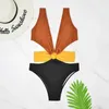 Kobiety stroje kąpielowe głębokie V One Piece Swimsuit Kobieta 2024 Patchwork Women Bathing Suits Letni plaża noszenie Bather Monokini Swim Basen