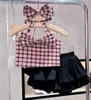 Kleidung Sets Girls schöne süße Kinder Plaid ärmellose Hosentender Top schwarze Kuchenröcke zweiteilige Set 2024 Sommer