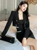 Work Dresses Style Black Formal Business 2 Pieces Outfit Suits Ladies Mujer Women Tops Coat Blazer Suit And Mini Skirt Short Set Commute