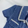2024 primavera/estate Nuovo colletto di ribalta in denim lavata blu ad alta definizione set con squisito abito di dea con diamante d'acqua