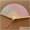 PARTINE faveur vintage de style chinois fleur de cerise en bambou pliant fan de silk gift exquis pour invité ou comme décorations intérieures del dh6ia