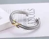 18K Gold Fashion Hemp Bracelet Bangle Platinum Dy Double Trend Twisted Plated Color x Women Ring Opening Jewelry9023109