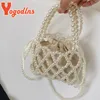 Yogodlns mini sac de perle femmes baquet baquet couvert de main de bobe tissé sac à main portefeuille sac à main dames épaule 240423