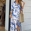 Women Long Sleeve Shirt Dress Spring Autumn Casual Boho Printed Dresses Fashion Vestido Single Breasted Button Party Female Maxi 240415