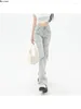 Kvinnors jeans streetwear stil vintage hög midja blå blossade byxor 2024 kvinnor mode casual snörning y2k smal fit denim byxor