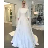 Boheemian A Country Line Western Wedding Jurken Vintage Sexy Jewel Neck Satin 3/4 lange mouwen bruidsjurken gewaden de mariee sweep trein knop terug