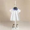 Sommerkleid Baby Mädchen Baumwolle Blumenkragen gestreifter Freizeitkleidung weich und bequem für Kleinkindkinder Kinder 1 bis 7 Jahre 240511