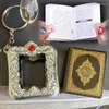 Keychains Vintage Muslim Resin Key Ring Chain Religious Jewelry Can Read Pendant Real Paper Mini Ark Quran Book