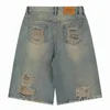 Men's Shorts Men Vintage Blue Denim Ripped Wide Leg Baggy Jeans 2024 Summer Male Loose Casual Y2K