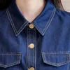 Lässige Kleider Frauen Denim Kleider Frühling Herbst 2024 Korean Slim Patchwork Stripe Shirt Hemd Ärmel A-Line Mini Lady Modekleidung