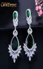 Romantic Wedding Souvenir Jewelry Long Drop CZ Crystal Green Bridal Chandelier Earring For Bride CZ112 210714224g1232034