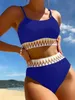 Frauen Bikini Bikini Badeanzug High Tailled Split Body Swimwear Stripe Schwimmanzug Solid Farbe sexy Damen Sommerferienfeier Outfits D240429