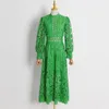 419 XL 2024 Milan Pist Elbisesi İlkbahar Yaz Uzun Kollu Yeşil Mor Elbiseler Kadın Elbise Moda Yüksek Kaliteli Boka