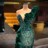 Casual Dresses 2024 Luxury One Shoulder Evening Side Slit Long Ruffles Tulle sjöjungfru Prom Glowns Sequins Beads Formal Party Ballkleider