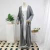 Ethnische Kleidung offen vorne Abaya Kleid Langarm Tasche Muslim aus Kaftan Maxi Länge Frauen Frauen Jilbabs Strickjacke Mantel