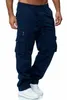 Mens décontracté multi-poches Pantalons de travail en plein air pantalon de la jambe droite lâche pantalon de fitness masculin pantalon décontracté 240429