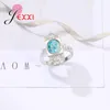 Rings Cluster Design unico Round Blue Fire Opal Stone 925 Sterling Silver Silver Silver Luxury Zirconi Women Wedding Promise