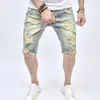 Sommer Retro Style Ripped Männer Slim Denim Shorts Stilvolle Baumwolllöcher Löcher Casual Beach Straight Shorts 240429