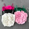 Frauen Tanks Sommer rosa Applikationen 3D Blumen Bluse sexy süße Tanktops Weste Weste Frauen weiß O Hals Blumenspleiß bloßes Y2k Crop Top