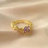 Band Rings Fashionable French Violet Open Adjustable Ring with Micro Inlaid Stainless Steel Light Luxury Simple Wedding Q240429