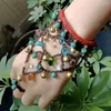 Länkarmband 1pc handgjorda turkosklockor akrylpärlor rep vävt handfinger för kvinnor boho etniska semesterfest smycken gåva