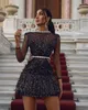 Casual jurken zomer glitter pailletten dames feest nachtclub mini jurk zwarte lange mouw sexy doorzichtige slanke holte uit 2024