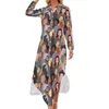 Casual Dresses Character Dress Cartoon Style Portrait Street Wear Long Sleeve Beach Woman V Neck Graphic Oversized Chiffon