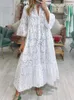 Casual Dresses White Oversized Dress Women Hollow Out Long Female Solid V Neck Flare Sleeve Beach Party Maxi