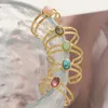 Band Rings Fashionable retro colored Geomstone ring with gold-plated open cuffs stainless steel natural stone fashionable jewelry gift party Q240429