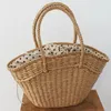 Sac Japan ins Summer Paille tissée Fashion Women Beach Point Point Handbag Basket Backet Bucket Beat Pocket Drawstring