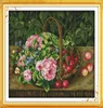 Fruit basket flowers Cherry home decor paintings Handmade Cross Stitch Embroidery Needlework sets counted print on canvas DMC 14C4474478