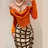 T-shirt pour femmes Impératrice Dowager Xi Pingti ~ Saturne brodée une épaule à poisson poitrine plissée de taille en tricot