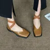 Прибыл дизайн Mary Jane Shoes Women Elegant Square Toe Flats Summer Outdoor Elastic Band Sandal Fashion Ladies 240426
