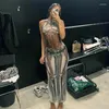 Casual Dresses 3D Body Print Sheer Mesh Long Dress Women Sexig Se genom ärmlös BodyCon Maxi Club Party Y2K Streetwear