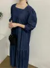 Casual Dresses Denim Spring Autumn Long Square Collar Dress Women Ruffle Pleated Korean Style Fashion Ladies Sleeve Woman