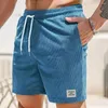 Mäns shorts män beskurna byxor sommaren corduroy med elastisk dragkamp i midjan fickor solid färg rak bredben streetwear