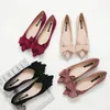 Casual Shoes Fashion Soft Women's Single 2024 Korean Version Low Heel Pointed Bow Solid Suede Flat