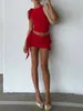 Work Dresses Women Y2K 2 Piece Mini Skirt Set Sleeveless Crop Tops Short Outfits Sexy Bodycon Rosette Flower Matching