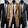 Heren Trench Coats Modemerk Autumnjack Lange jas Hoogwaardige zelfcultivatie Solid kleur Dubbelstrijken