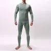 Men's Thermal Underwear 2pcs Mens Set Solid Color Warm Sleepwear Kit Thin Long Sleeve Casual Tshirt Top Bottoms Pants For Fall QL Sale