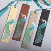 Arte classica cinese Colorful pavone segnalibri in legno con dono per insegnanti di materiale per insegnanti della scuola di sandalo verde