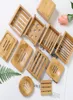 Mydlanki naczynie drewniany naturalny bambusowe mydła naczynia proste bambusowe mydło uchwyt na stojak taca okrągłe kwadratowe pojemnik C05137107945