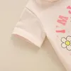 Sets de ropa para niños pequeños Summer Summer Sweet Camiseta de manga corta Carta de la letra Elástica jalía elástica de color sólido traje de trajes de rastreo 2pcs set