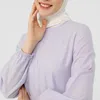 Ethnische Kleidung Abaya Dubai Elegante lila Fischschwanzkleider für Frauen Langarm loser muslimischer Maxi weiblicher Sonnenbrenner O-Neck Islam Robe 2024