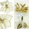 Dekorative Blumen 5pcs 4inch Weihnachten Glitzer Weihnachtsstern Künstliche Seidenschmuck für goldene Baumkränze Girlande Holiday Dekor