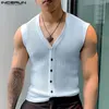 Men's Tank Tops INCERUN Men Mesh Hollow Out See Through Solid V Neck Sleeveless Male Vests Summer 2024 Streetwear Fashion Clothing